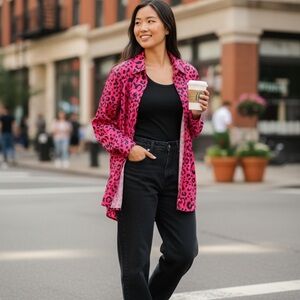 New Stein 1X Pink Leopard Print Button-Up Shirt or dress